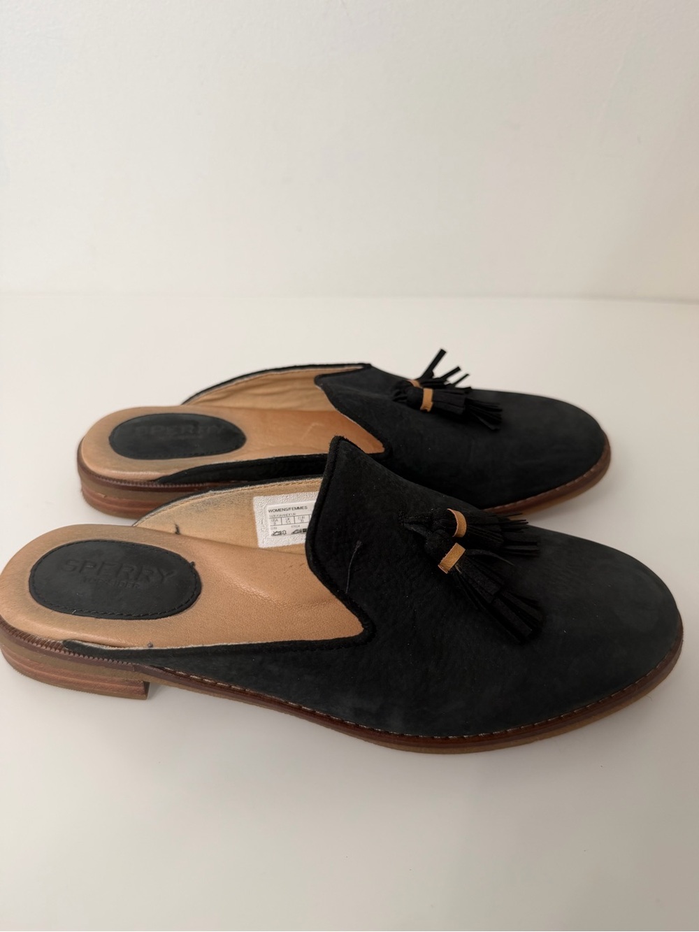 Sperry Black Tassel Backless Loafers Suede Size 8 - Picture 2 of 10